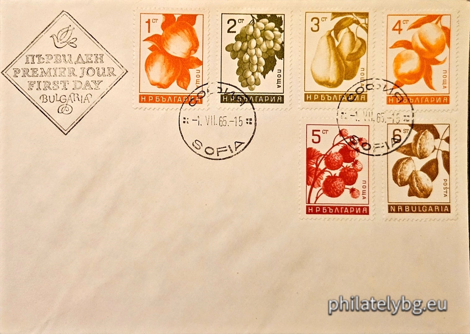01.07.1965 - „ Редовни - плодове . “ - шест пощенски марки.