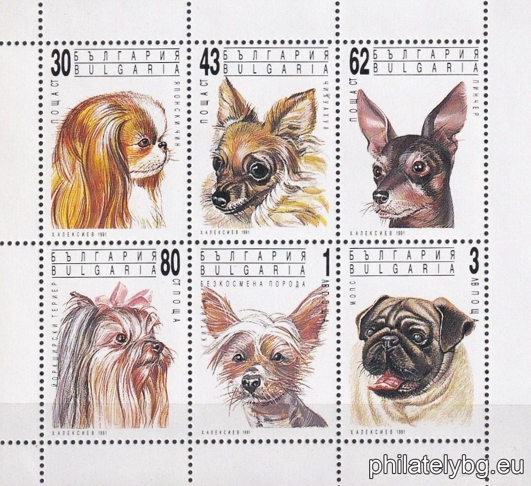 "Saloon Dogs." - six postage stamps in a block sheet.