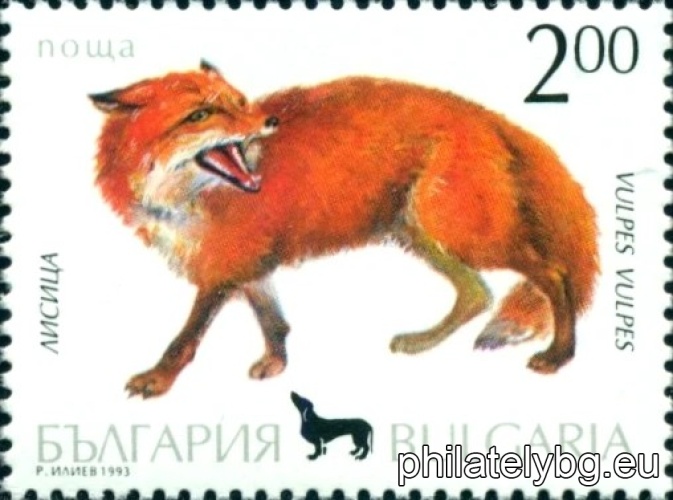 4096 - mallard; 4097 - Colchis pheasant; 4098 - fox; 4099 - roe deer; 4100 - gray hare; 4101 - wild boar; on each stamp - a silhouette of a hunting dog.
