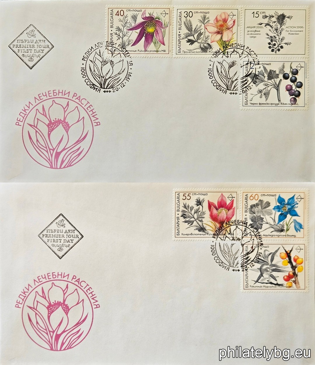 "Action 2000 for environmental protection - rare medicinal plants." - six postage stamps.
